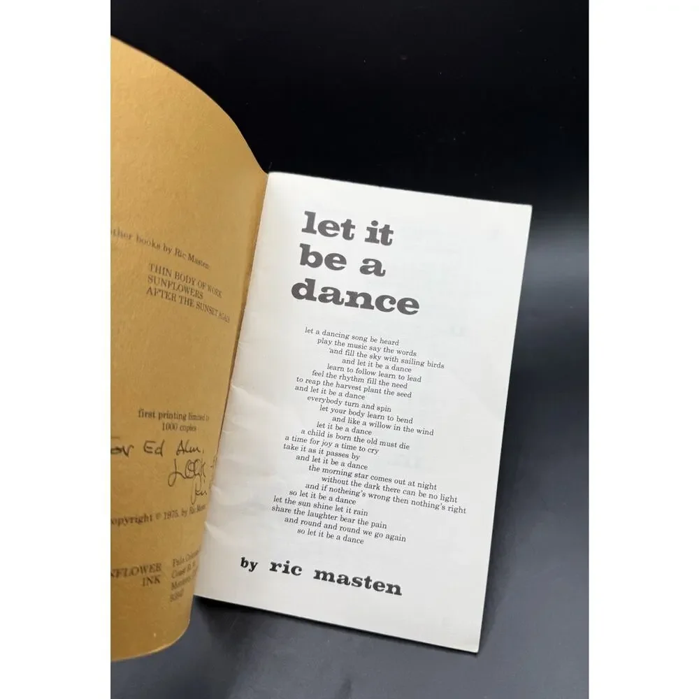 Ric Masten Let it be a Dance book 1st ed SIGNED HTF Rare!